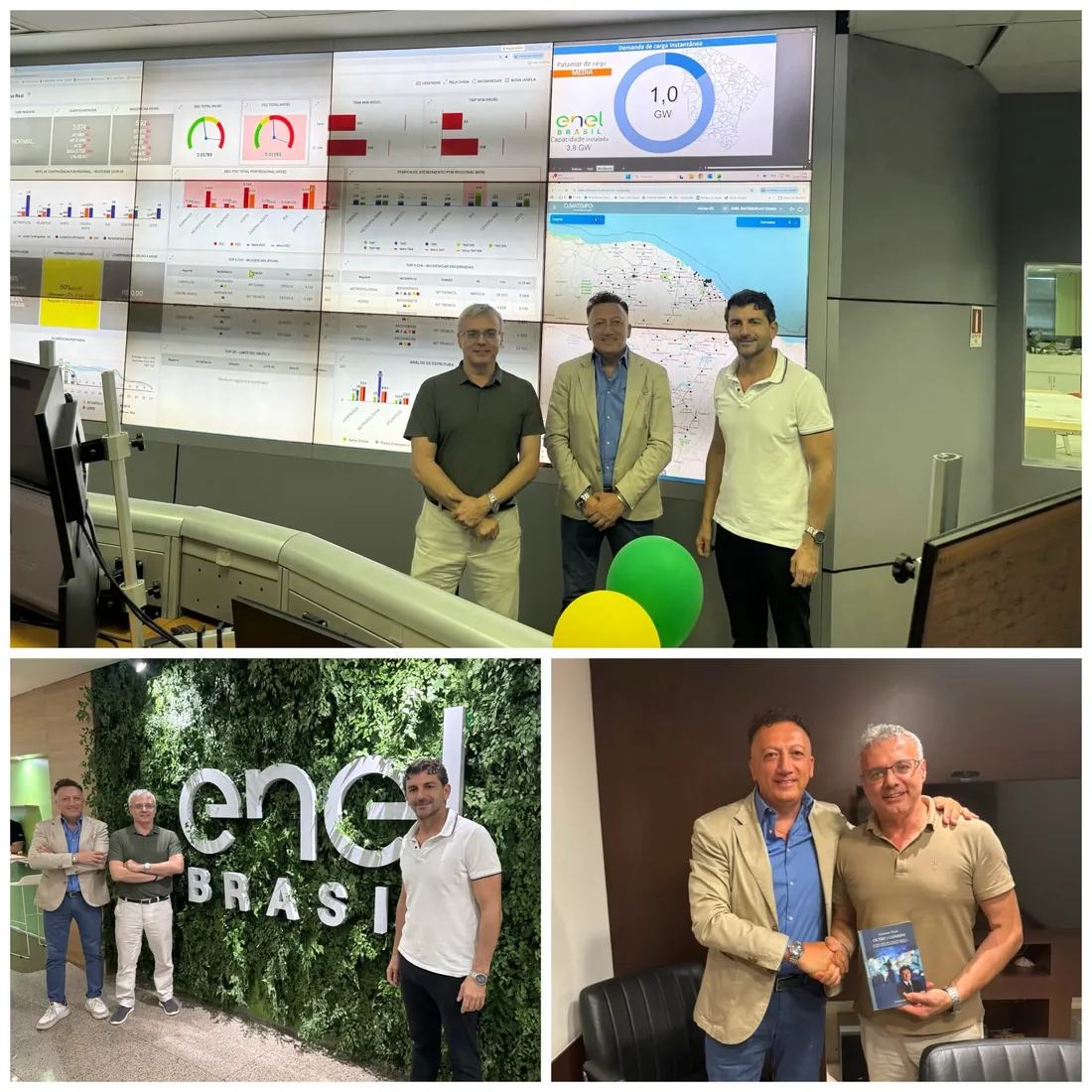 Sala di controllo di Enel Brasil e momenti dell'incontro con la delegazione